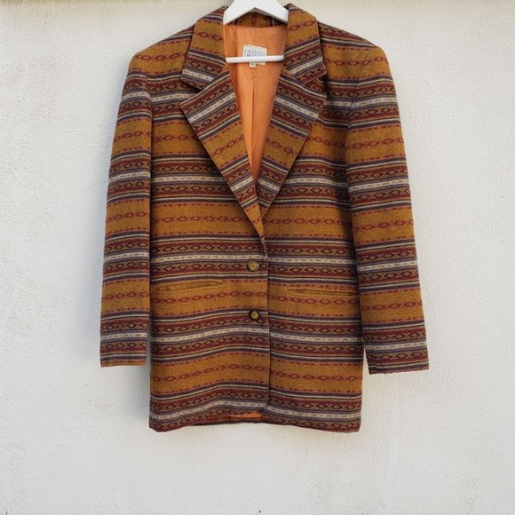 Vintage 70s Aztec Southwestern Print Long Blazer - Picture 3 of 8